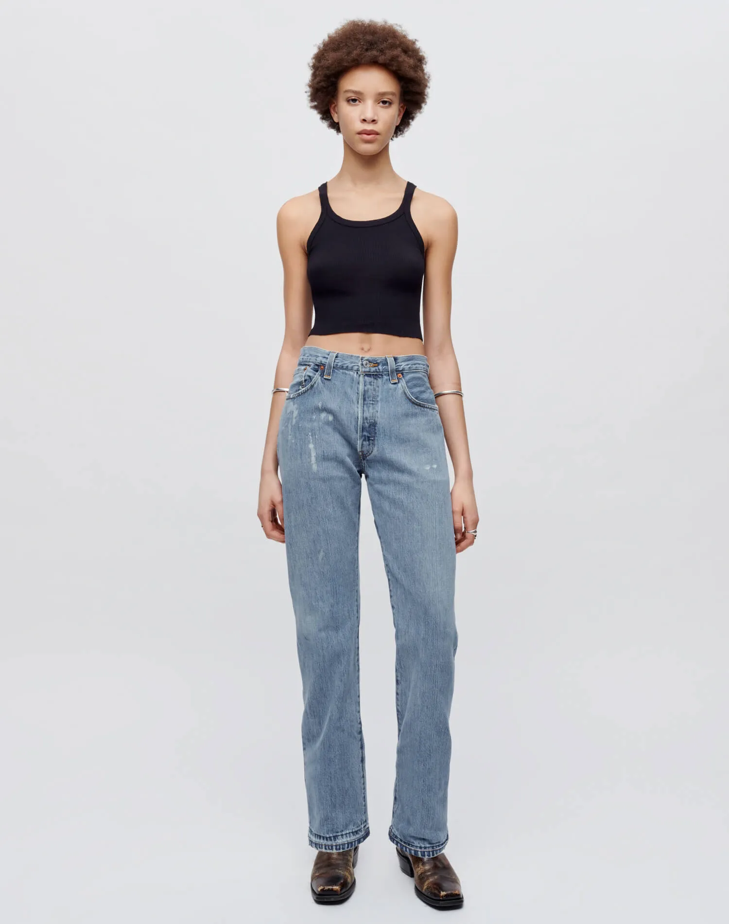 Hanes Cropped Ribbed Tank - Black sold by Re/Done product image thumbnail 2