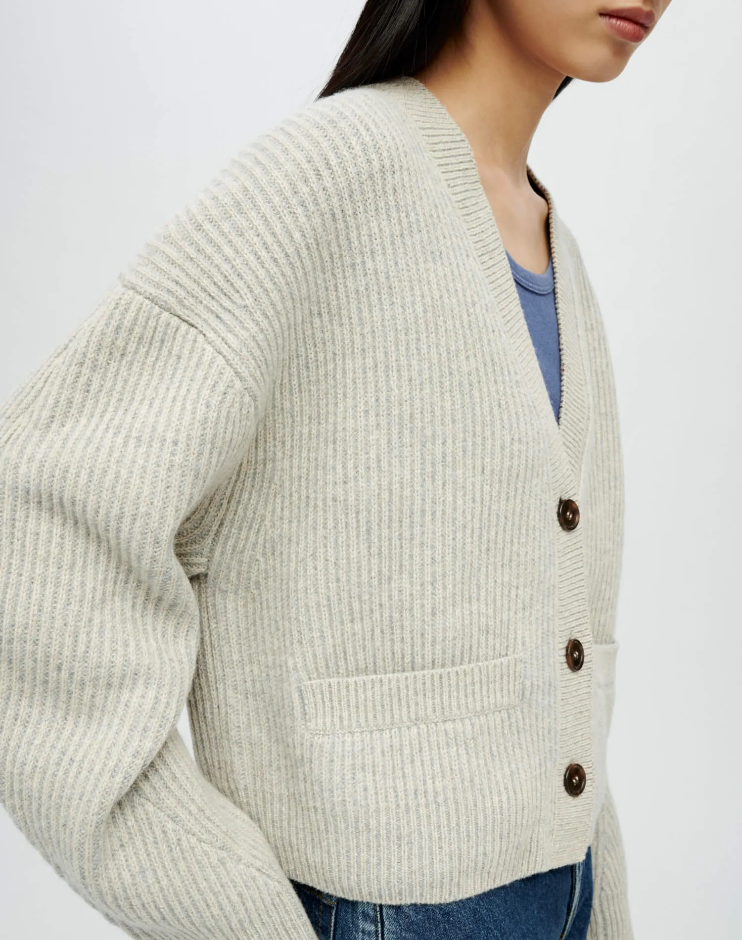 Plaited Cropped V Neck Cardigan - Oatmeal Grey Heather sold by Re/Done product image thumbnail 4