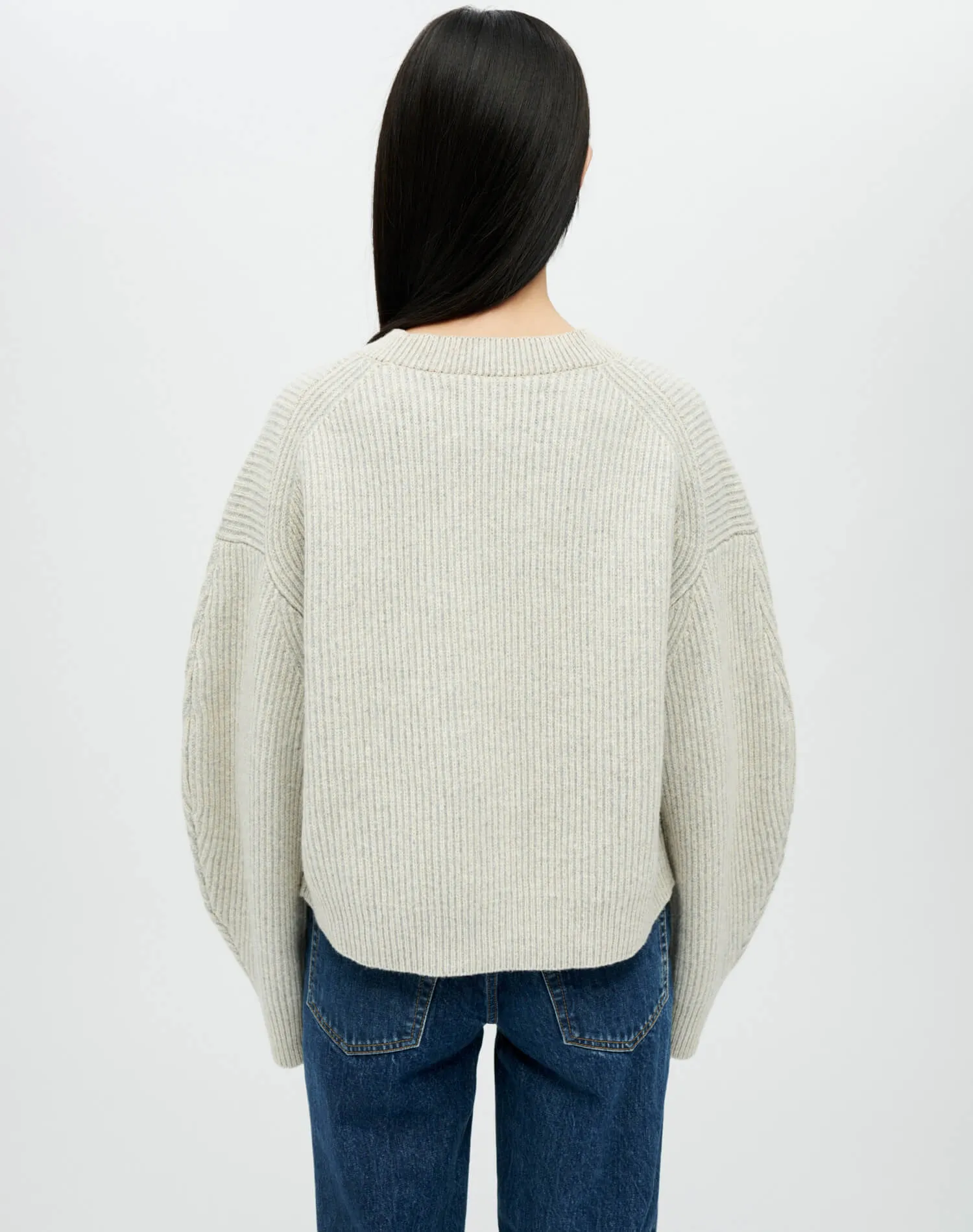 Plaited Cropped V Neck Cardigan - Oatmeal Grey Heather sold by Re/Done product image thumbnail 5