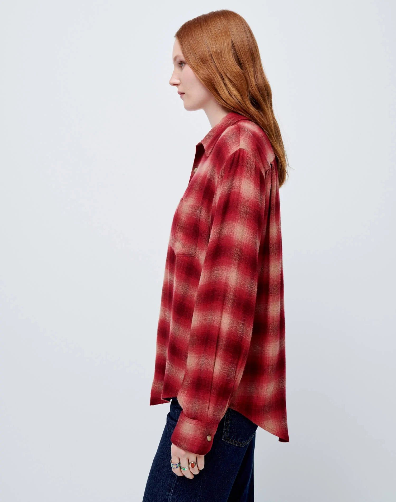 60s Plaid Shirt - Burgundy Tan Plaid sold by Re/Done product image thumbnail 4