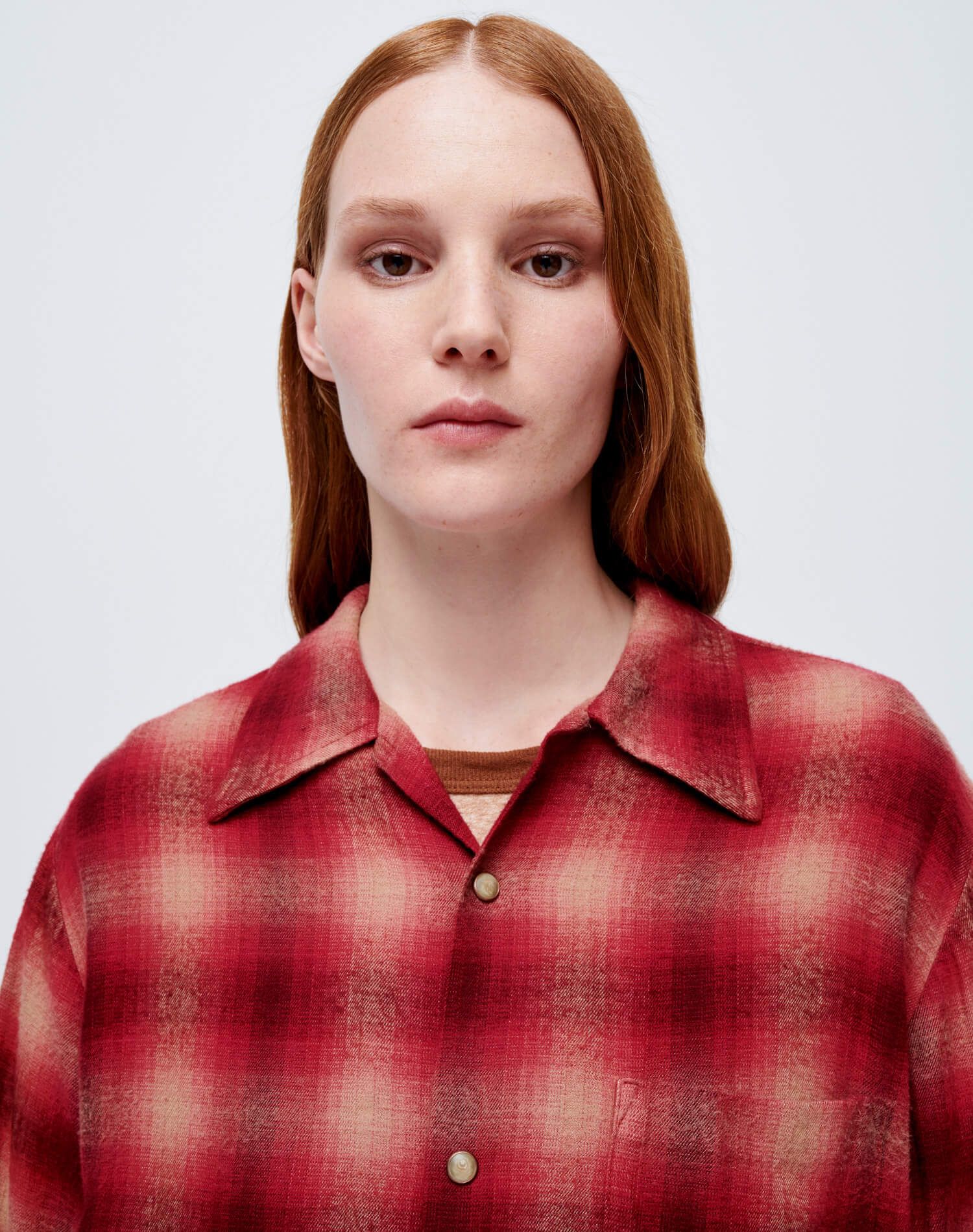 60s Plaid Shirt - Burgundy Tan Plaid sold by Re/Done product image thumbnail 3