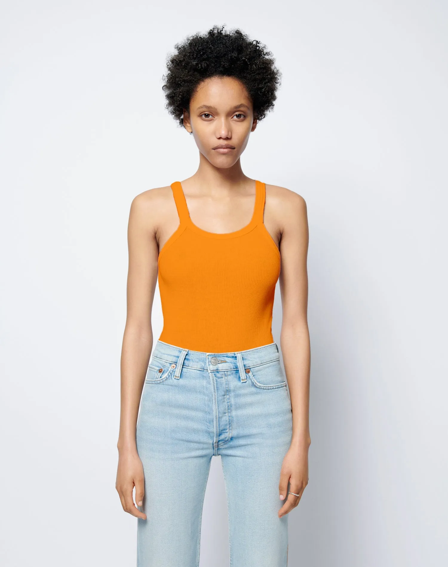 Ribbed Tank Bodysuit - Tangerine sold by Re/Done product image thumbnail 3