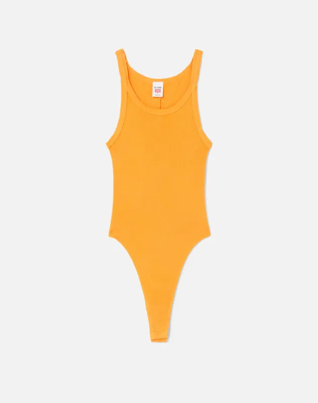 Ribbed Tank Bodysuit - Tangerine sold by Re/Done
