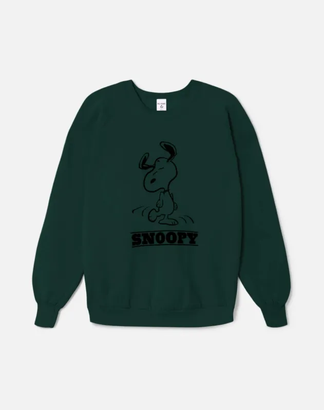Upcycled "Snoopy Dancing" Sweatshirt in Dark Green - 11229732 sold by Re/Done