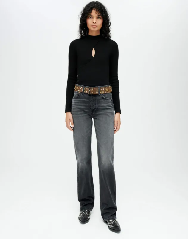 Keyhole Mock Neck Top - Black sold by Re/Done