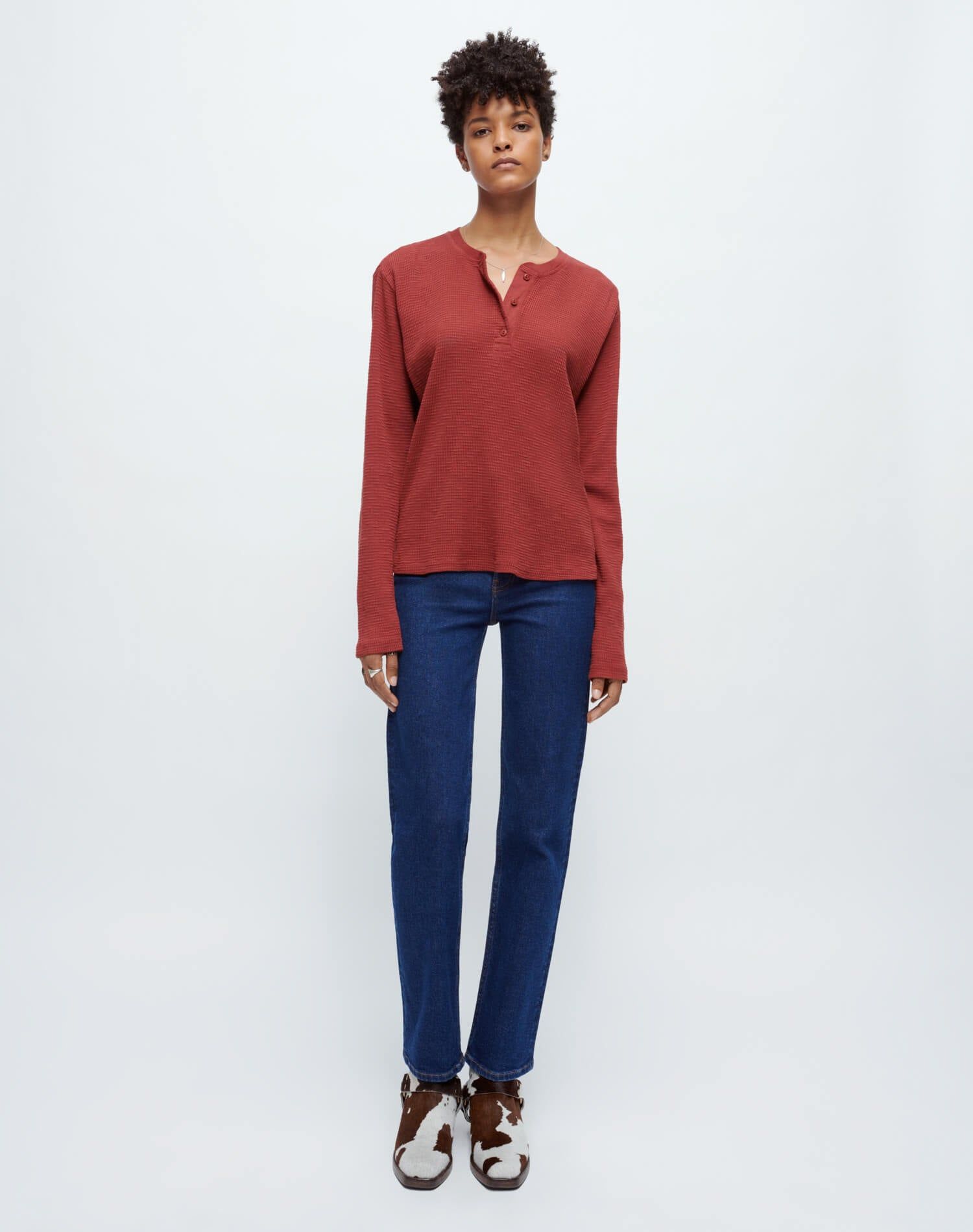 Henley Thermal Long Sleeve - Brick sold by Re/Done product image thumbnail 3