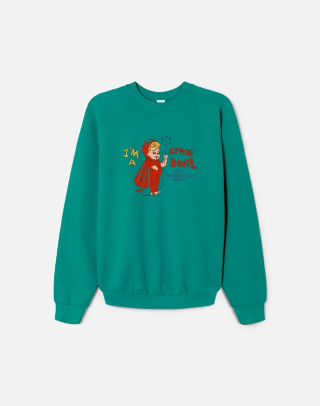 Upcycled "Little Devil" Sweatshirt in Green - 11229784 sold by Re/Done
