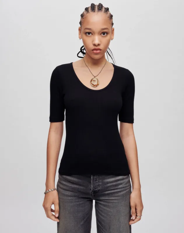 Hanes Ribbed Scoop Neck Tee - Black sold by Re/Done