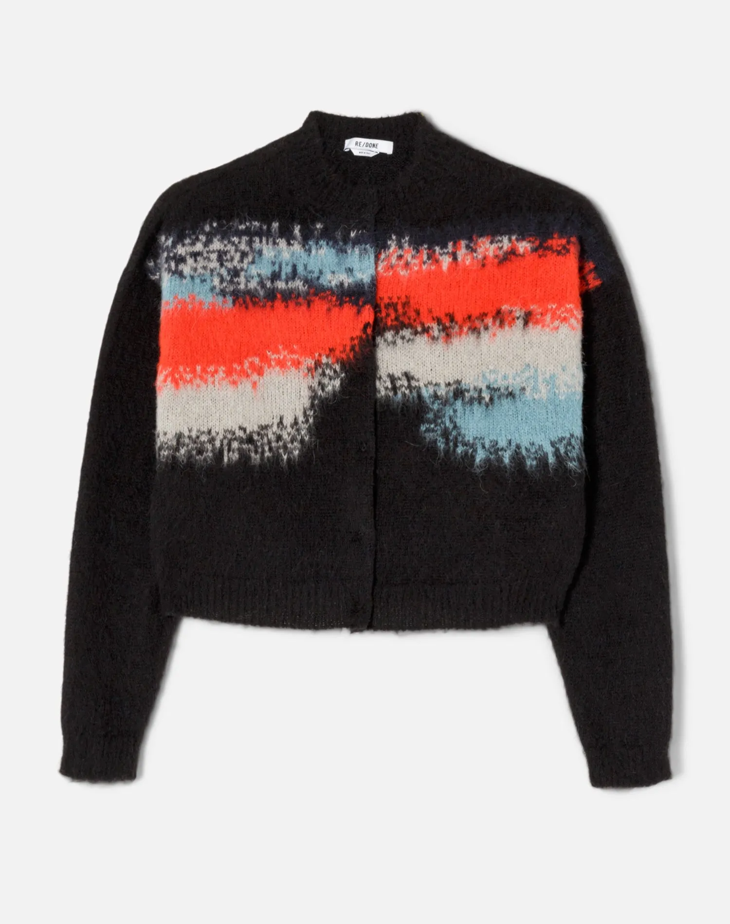 Intarsia Crew Cardigan - Black Multi sold by Re/Done