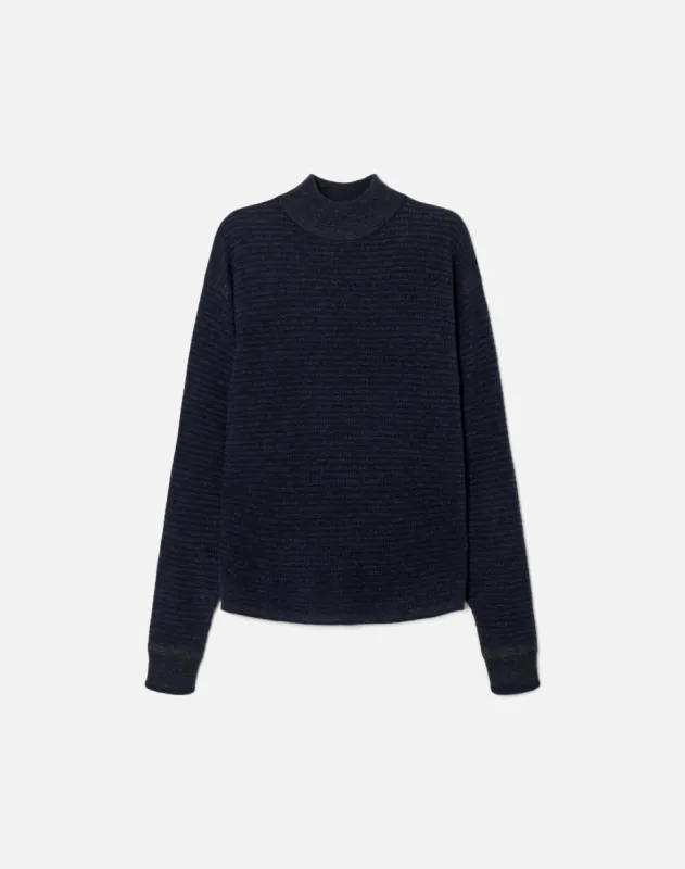 Waffle Mock Neck Pullover - Navy Combo sold by Re/Done