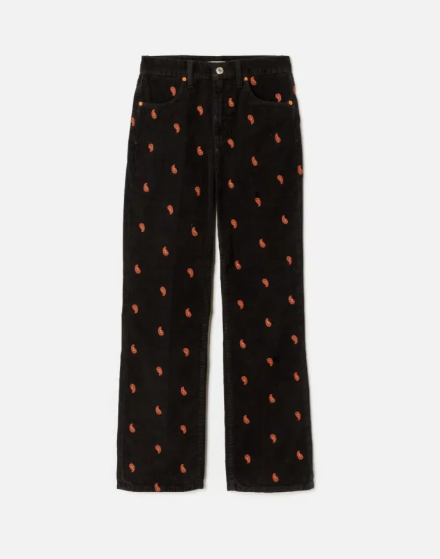 70s Corduroy Loose Flare - Washed Black with Embroidery sold by Re/Done