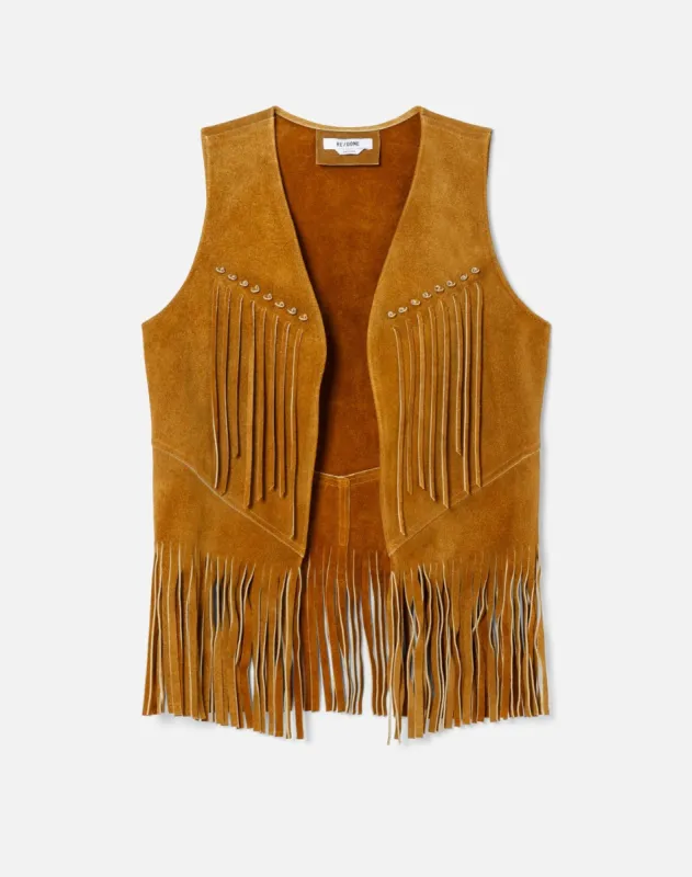Suede Leather Fringe Vest - Tan Suede sold by Re/Done