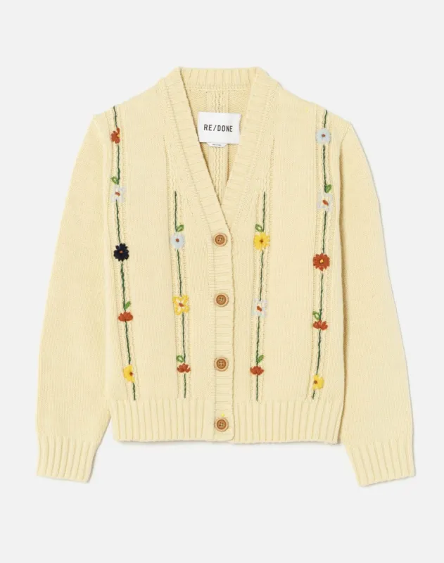 50s Vneck Cardigan - Vintage Ivory Multi sold by Re/Done