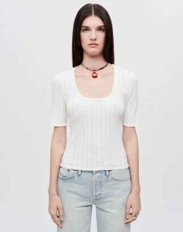 Hanes Pointelle Scoop Neck Tee - Vintage White sold by Re/Done
