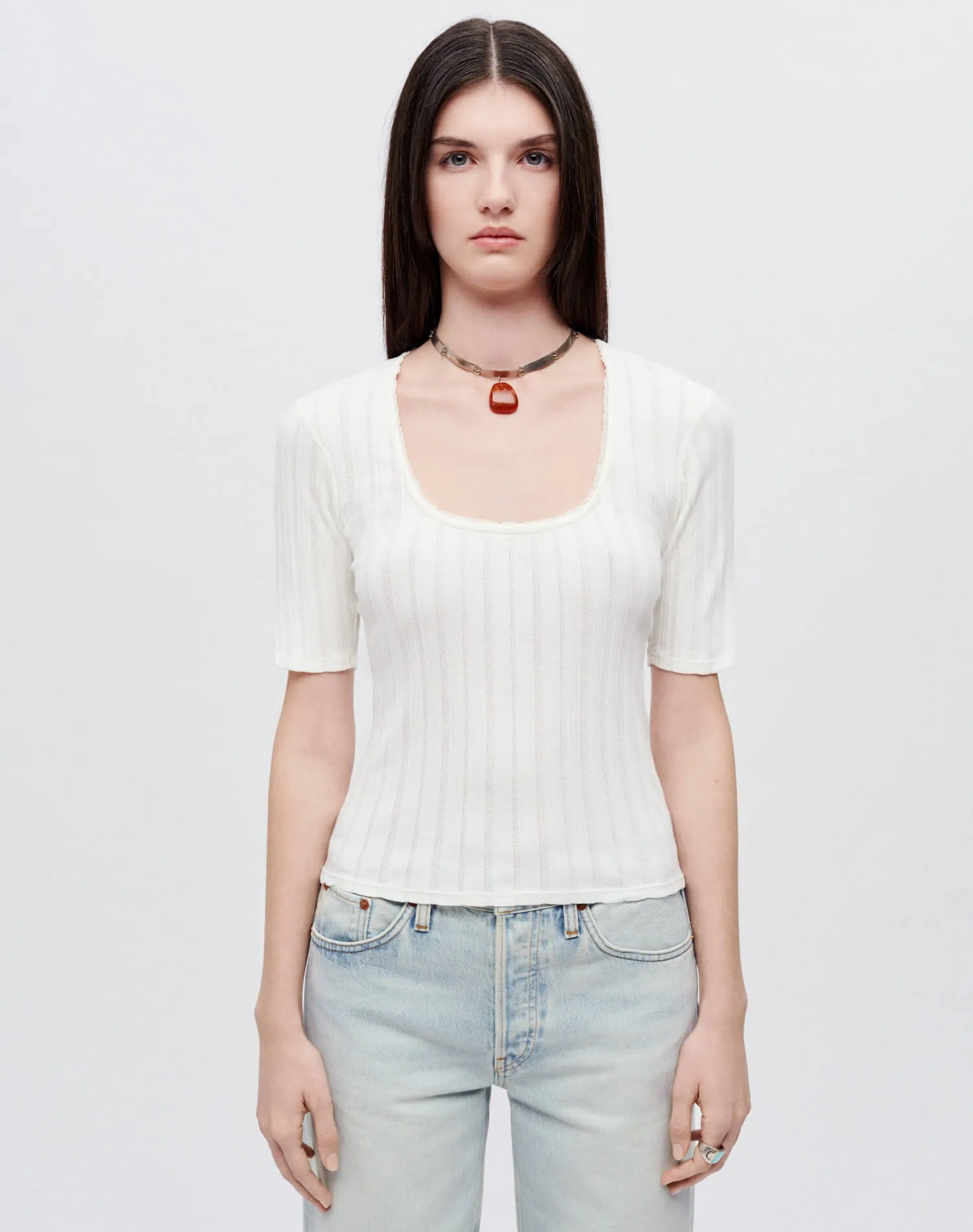 Hanes Pointelle Scoop Neck Tee - Vintage White sold by Re/Done