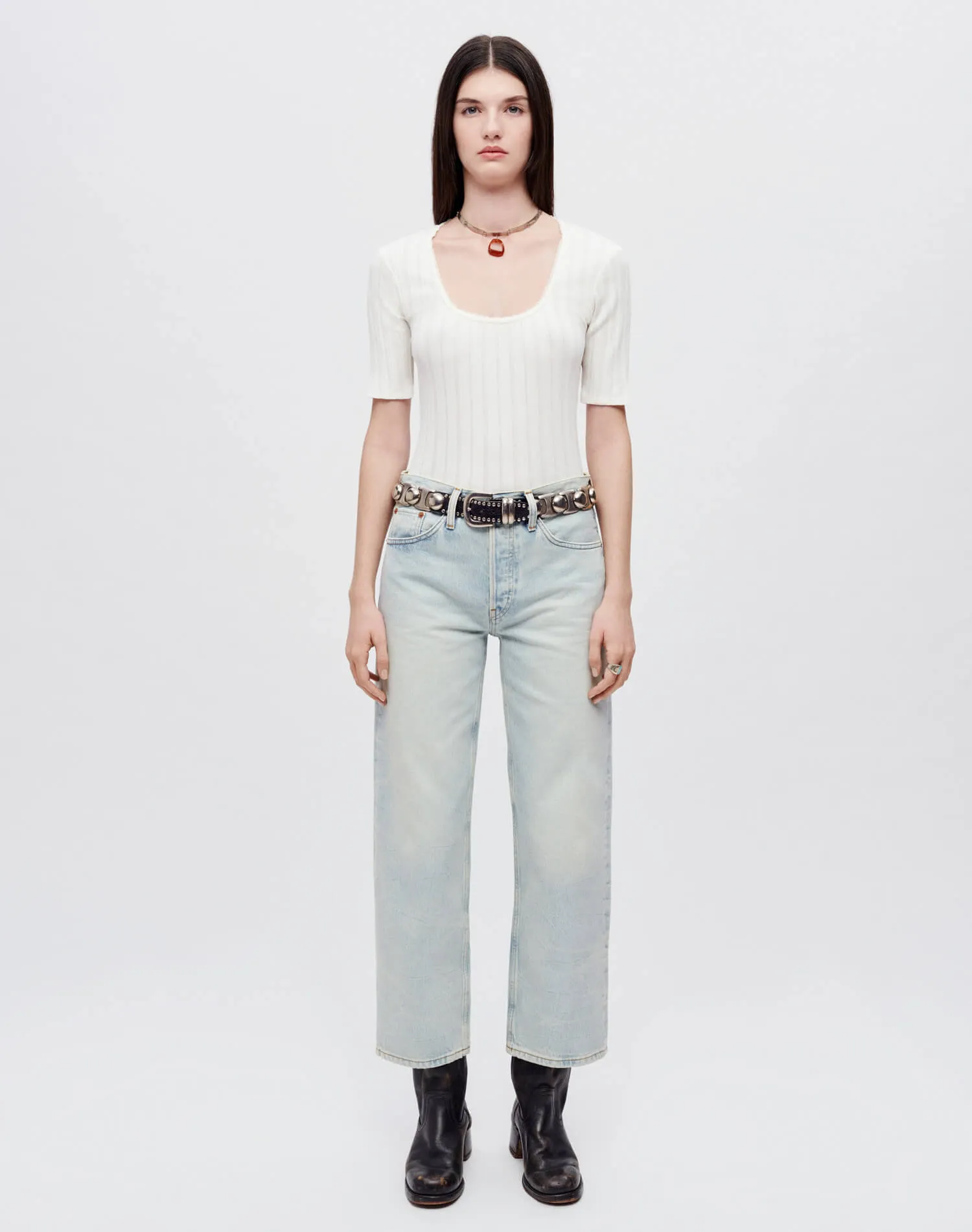Hanes Pointelle Scoop Neck Tee - Vintage White sold by Re/Done product image thumbnail 2