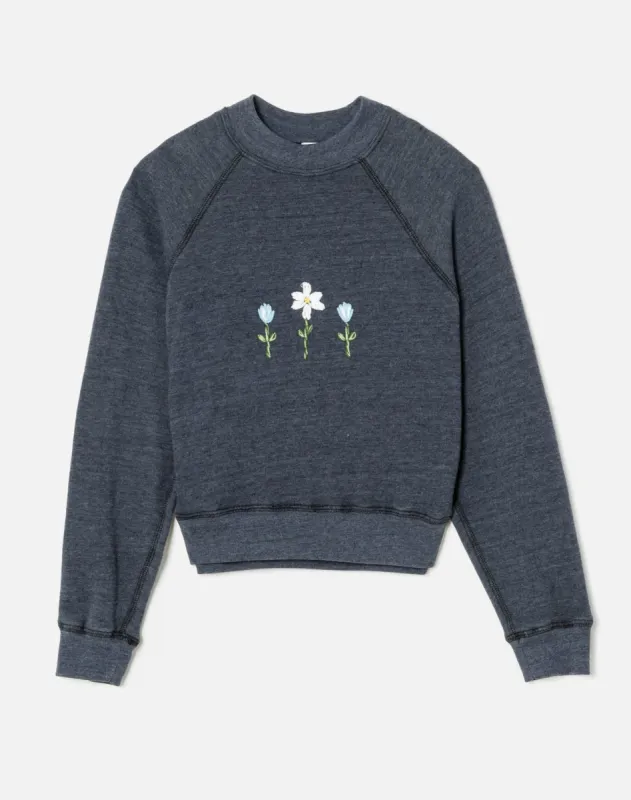 Shrunken Crewneck - Heather Navy w/ Embroidery sold by Re/Done