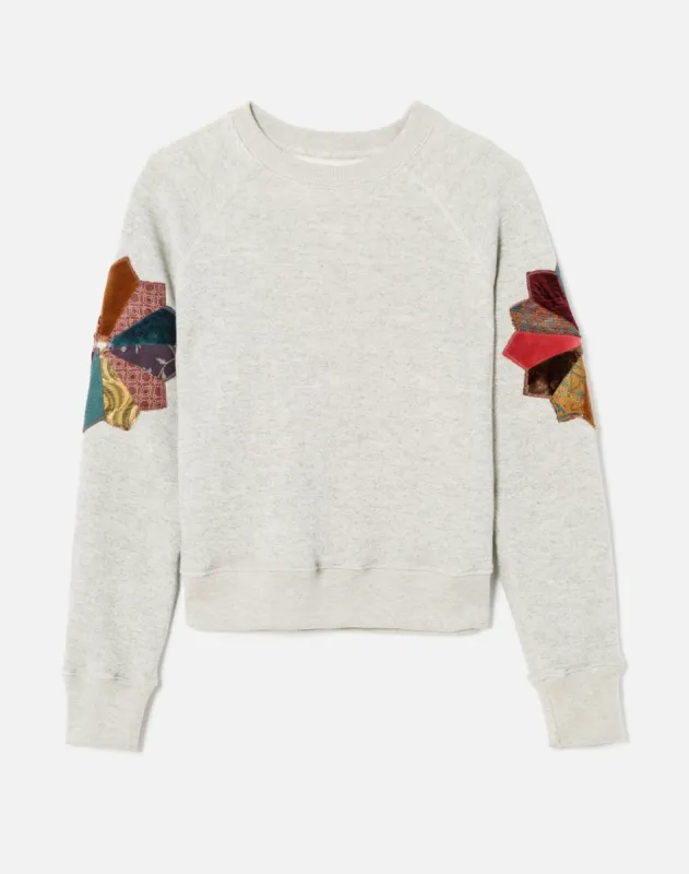 Classic Raglan Crewneck - Heather Grey Patchwork sold by Re/Done