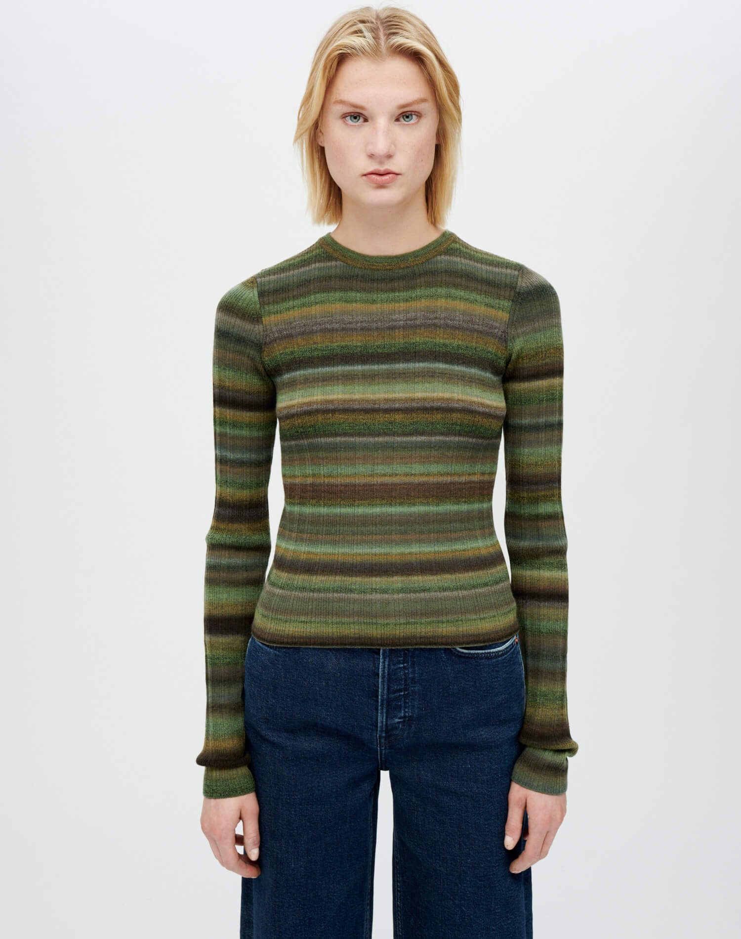 Long Sleeve Ribbed Crewneck - Green Space Dye sold by Re/Done product image thumbnail 2