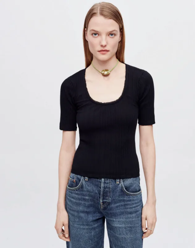 Hanes Pointelle Scoop Neck Tee - Black sold by Re/Done
