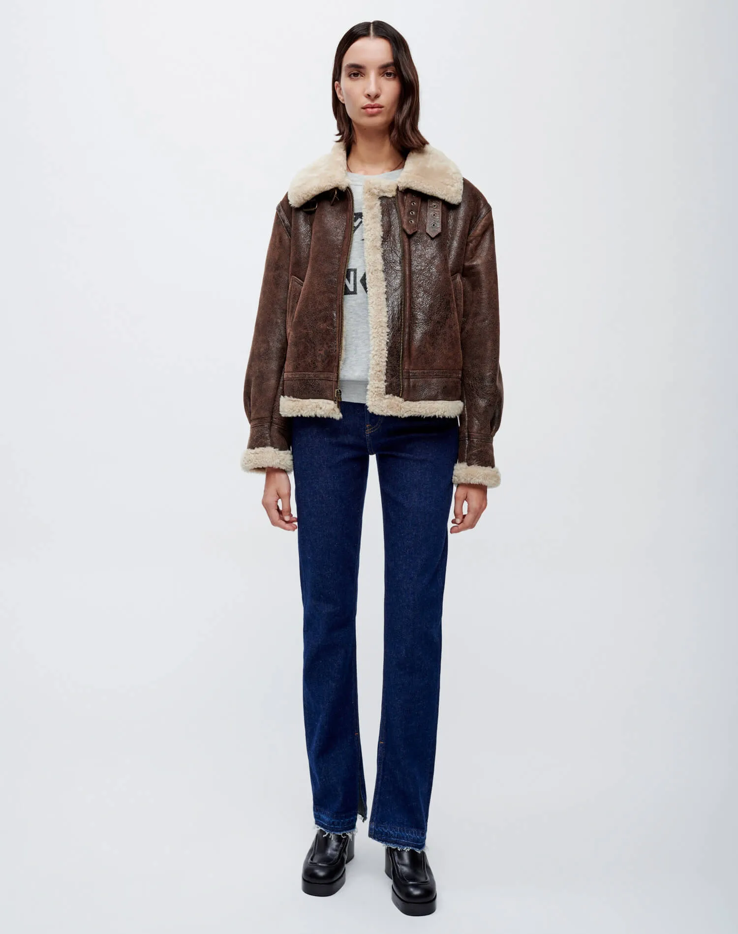 Suede Shearling Aviator Jacket - Brown sold by Re/Done product image thumbnail 2