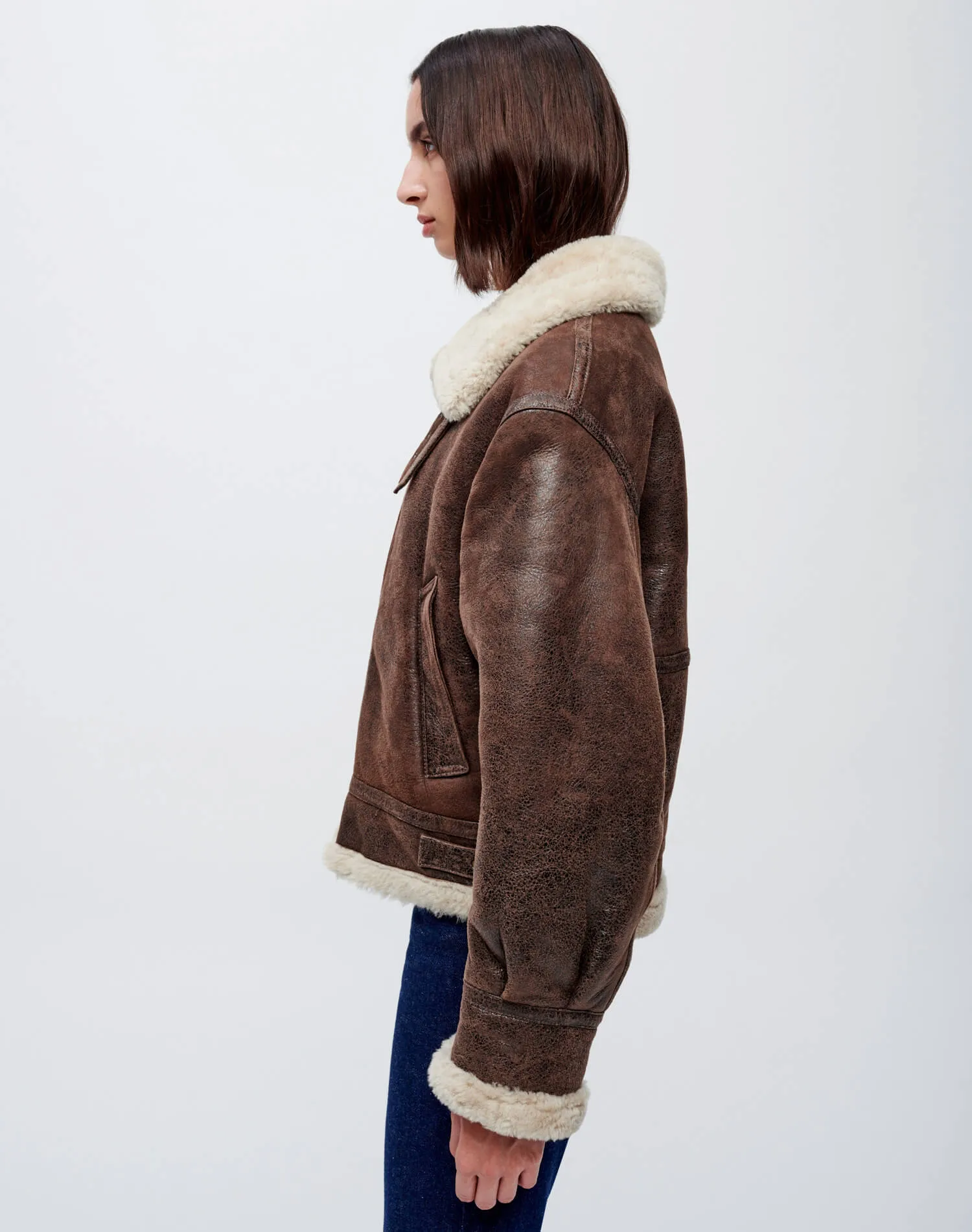 Suede Shearling Aviator Jacket - Brown sold by Re/Done product image thumbnail 4