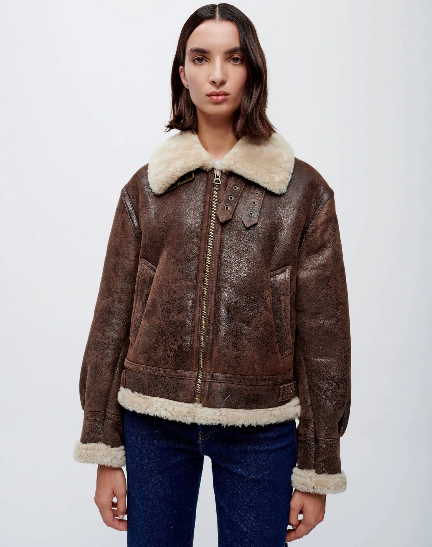 Suede Shearling Aviator Jacket - Brown sold by Re/Done