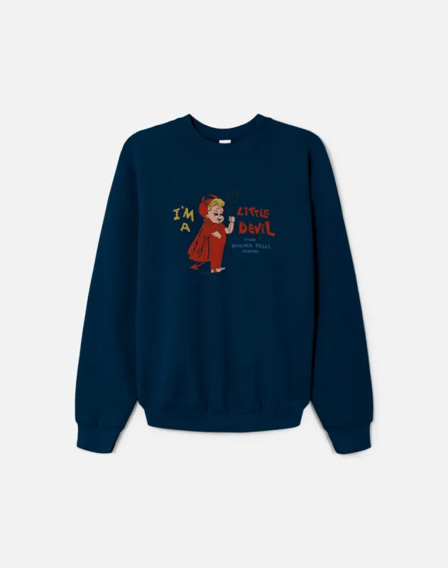 Upcycled "Little Devil" Sweatshirt in Navy - 11229775 sold by Re/Done
