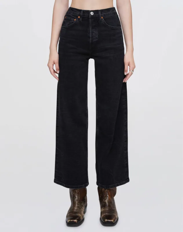 Comfort Stretch High Rise Wide Leg Crop - Black Vein made by Re/Done