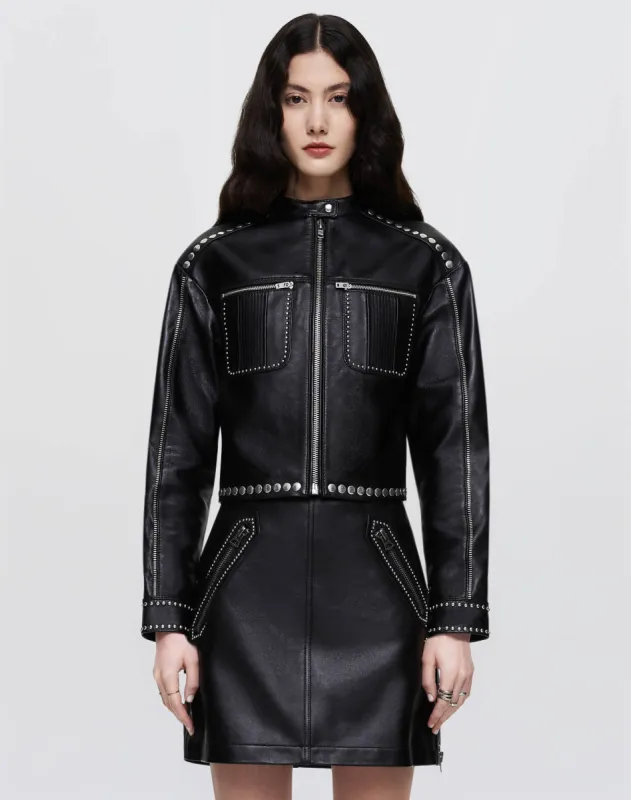 Leather Studded Biker Jacket - Black made by Re/Done