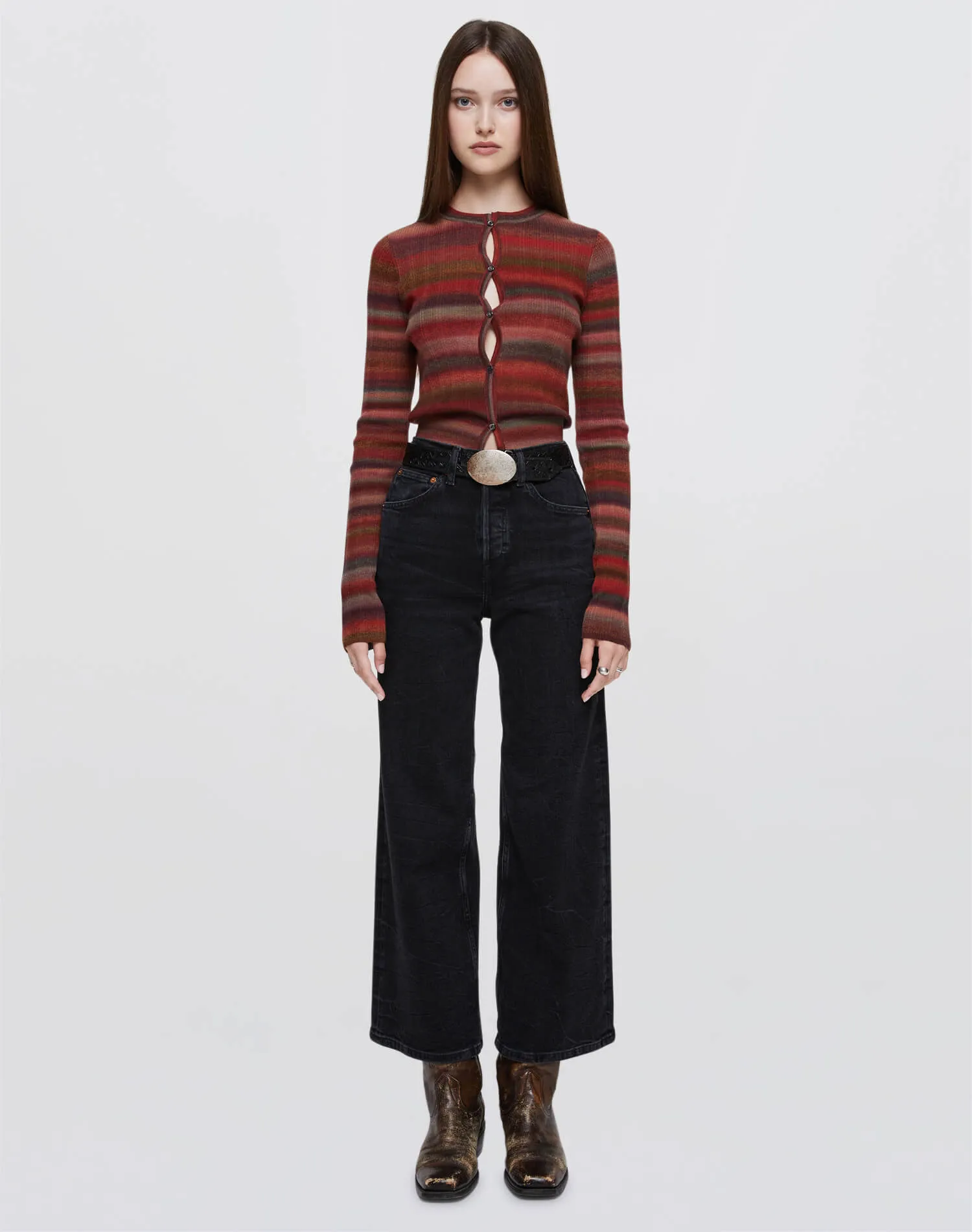 Ribbed Crewneck Cardi - Fire Combo sold by Re/Done product image thumbnail 2