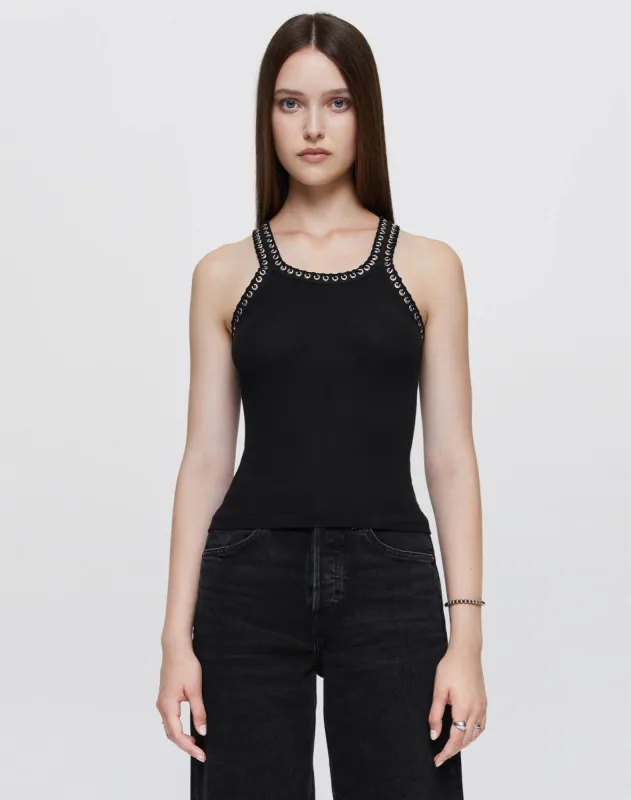 Whipstitch Ribbed Tank - Black With Black sold by Re/Done