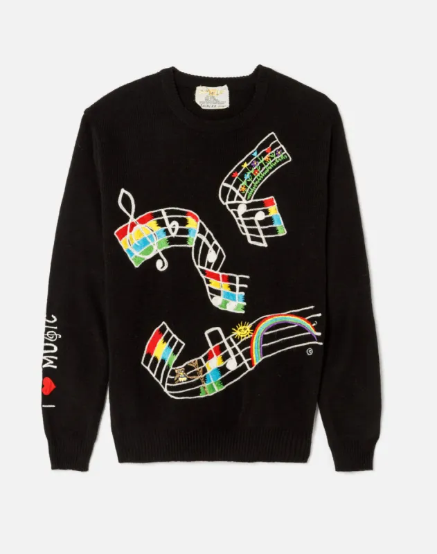 70s "I Love Music" Printed Sweater in Size Small sold by Re/Done