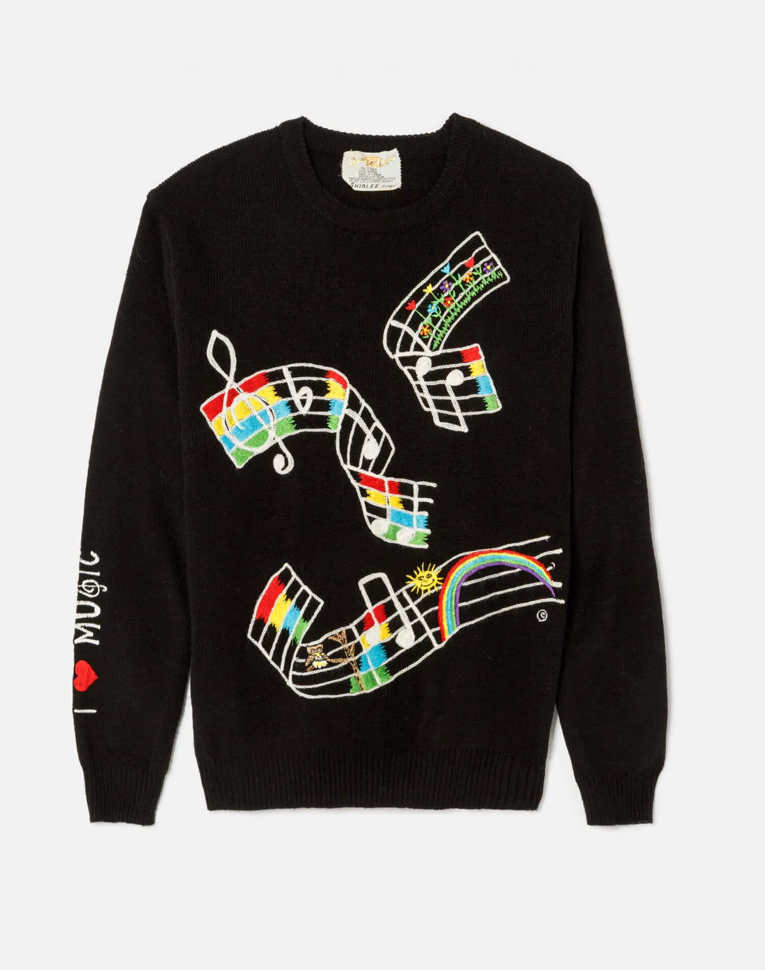 70s "I Love Music" Printed Sweater in Size Small sold by Re/Done