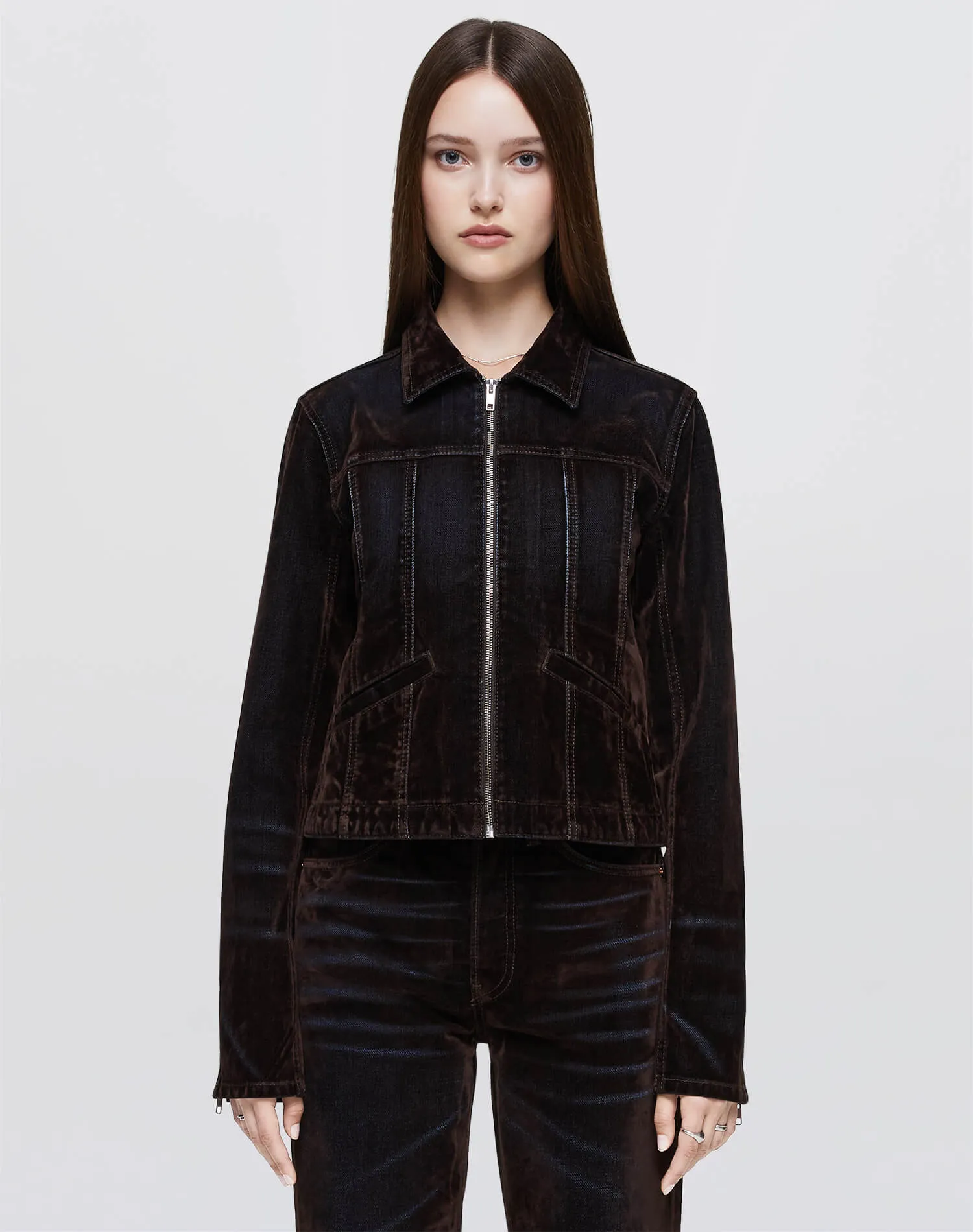 Slim Zip Jacket - Brown Flocked sold by Re/Done
