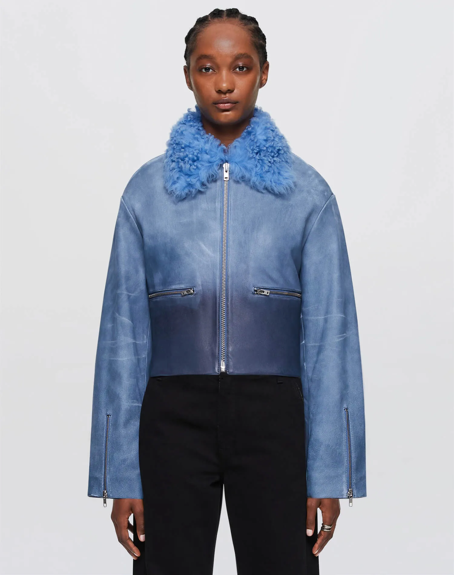 Distressed Aviator Shearling - Stone Blue sold by Re/Done
