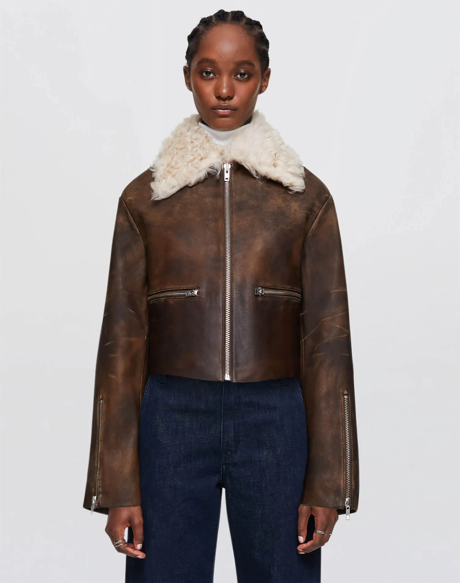 Distressed Aviator Shearling - Brown sold by Re/Done