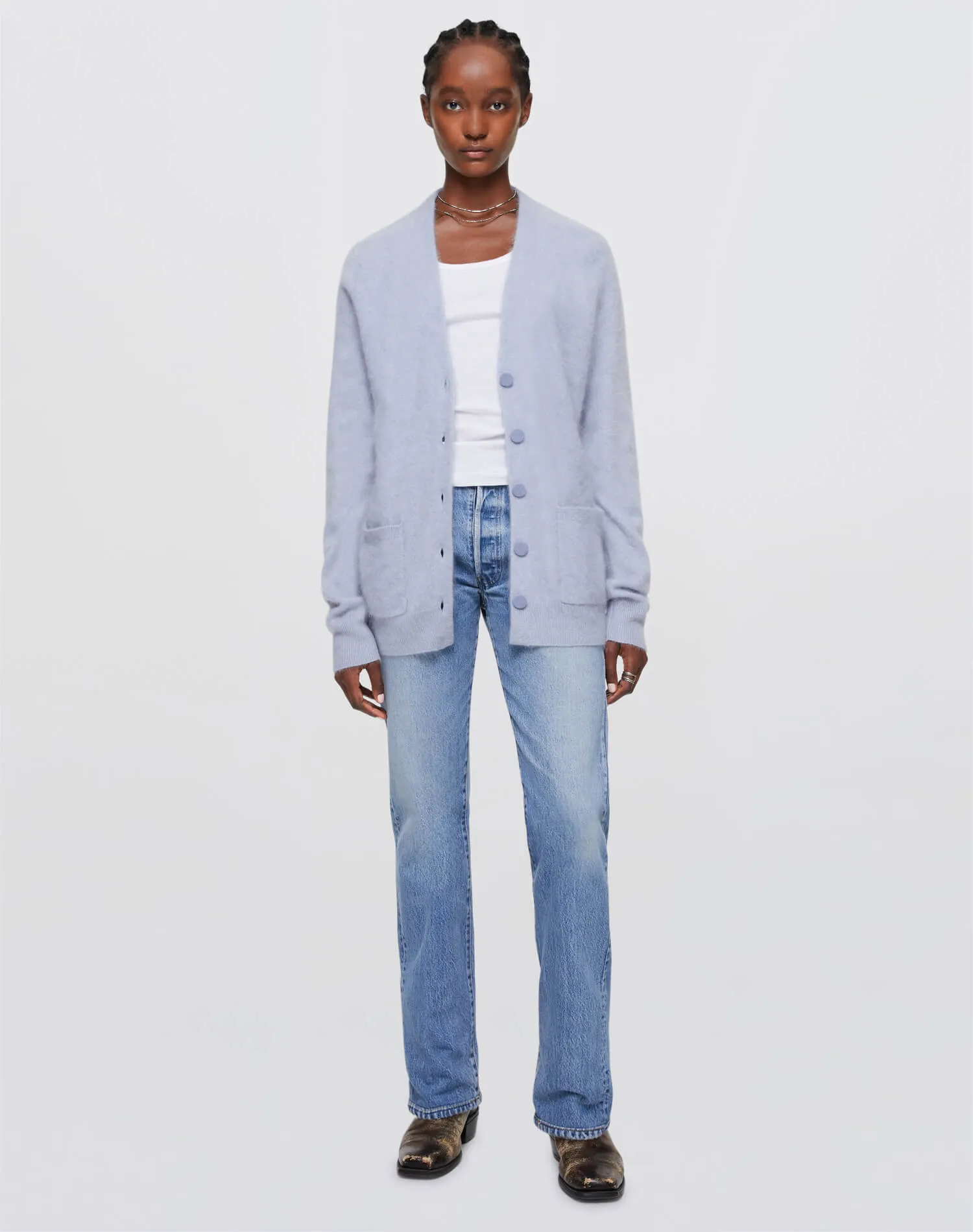 Brushed Cashmere Tailored Cardi - Stone Blue sold by Re/Done product image thumbnail 2