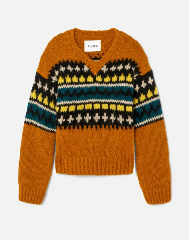 50s V Neck Pullover - Tobacco Multi made by Re/Done