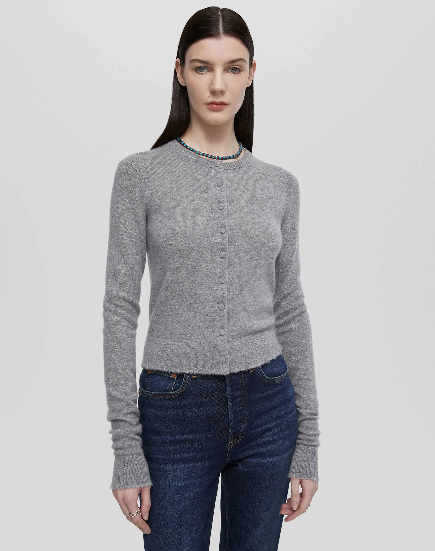 Cashmere Crewneck Cardigan - Grey Heather sold by Re/Done