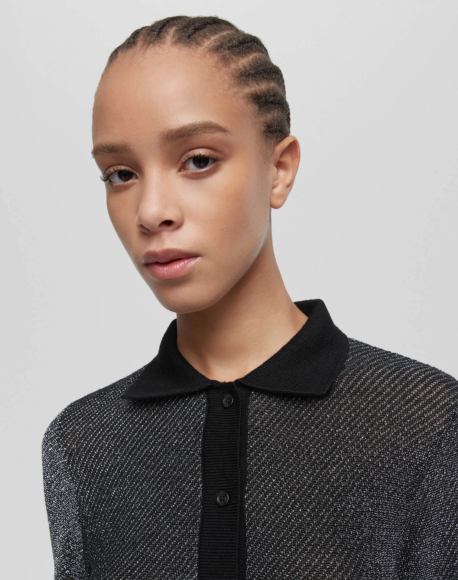 Lurex Polo Cardigan - Black/Silver Lurex sold by Re/Done product image thumbnail 3