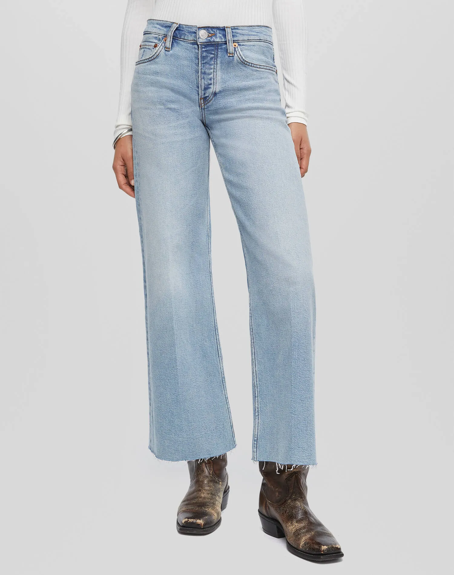 Comfort Stretch Mid Rise Wide Leg Crop - Undertow sold by Re/Done