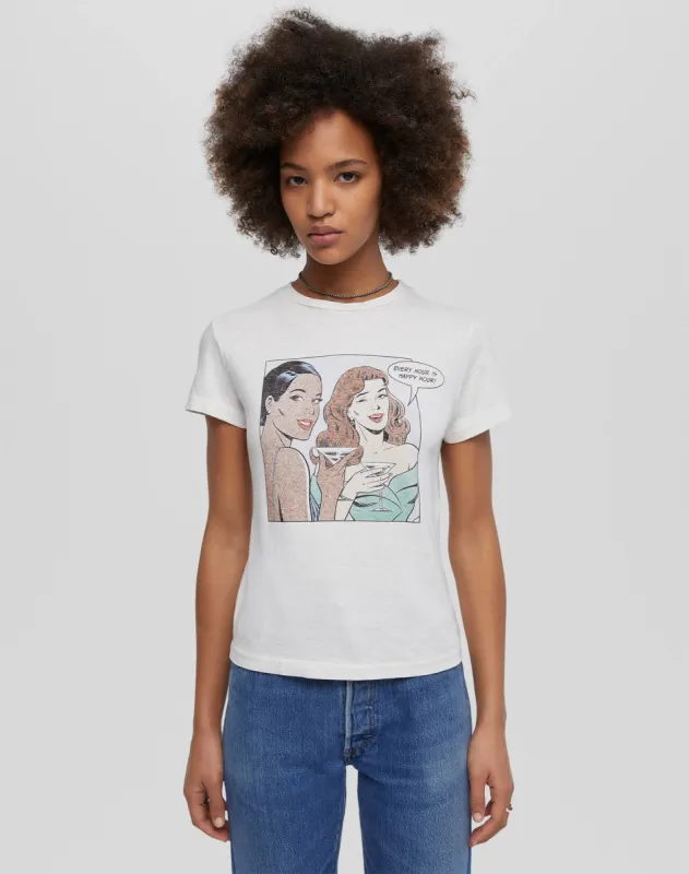 Classic "Happy Hour" Tee - Vintage White sold by Re/Done