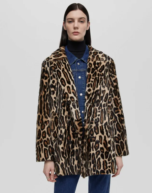 Leopard Shearling Peacoat - Leopard Print made by Re/Done
