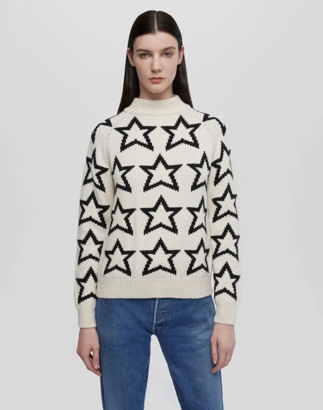 Mock Neck Star Pullover - Ivory/Black sold by Re/Done