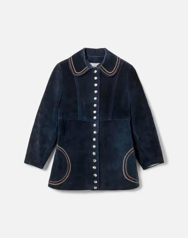 60s Blue Suede Embroidered Jacket- #18 sold by Re/Done