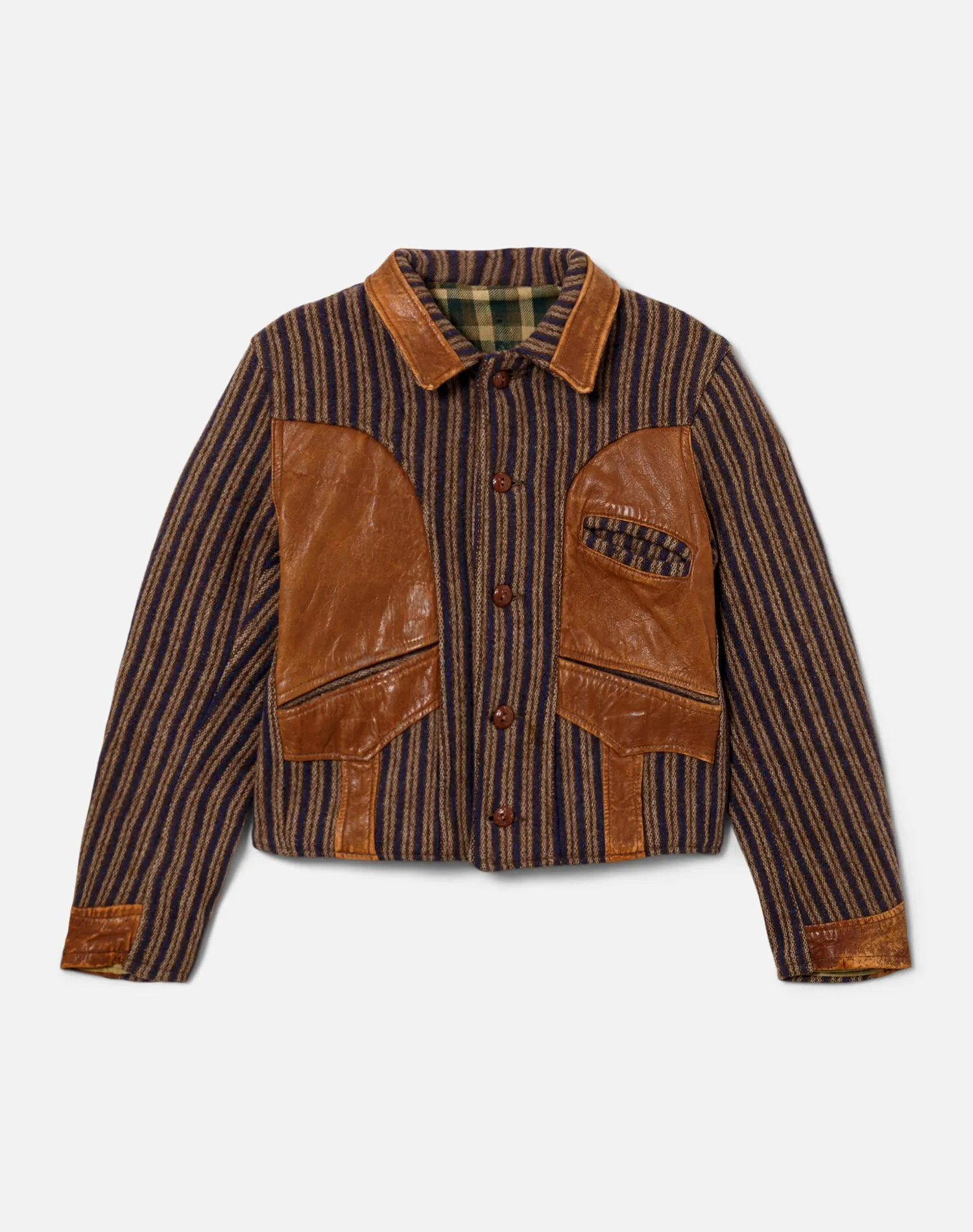 40s Striped Wool and Leather Jacket- #6 sold by Re/Done