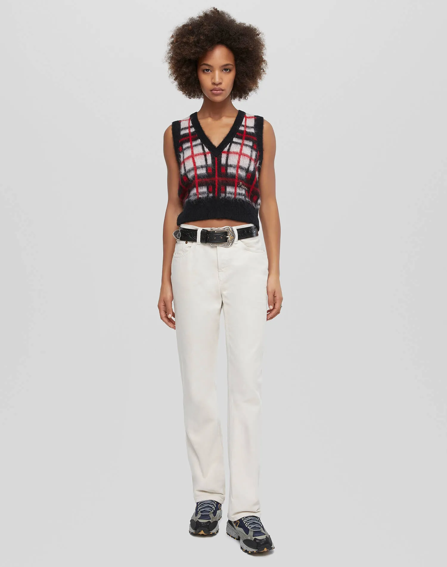 Tartan V Neck Vest - Black/Red/White sold by Re/Done product image thumbnail 2