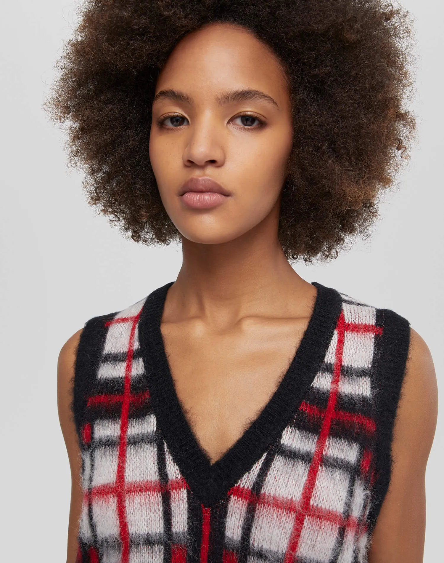 Tartan V Neck Vest - Black/Red/White sold by Re/Done product image thumbnail 3