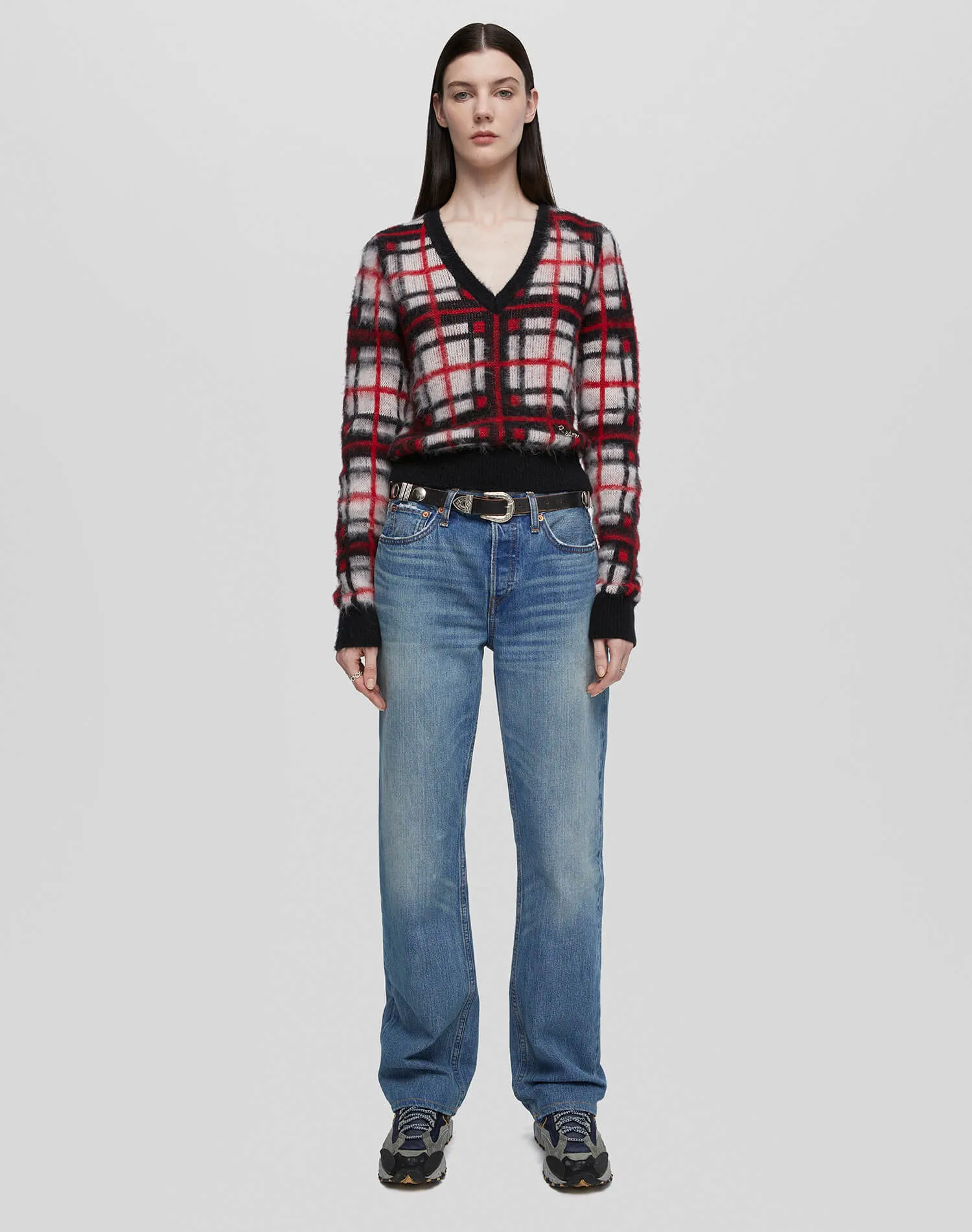 Tartan V Neck Pullover - Black/Red/White sold by Re/Done product image thumbnail 2
